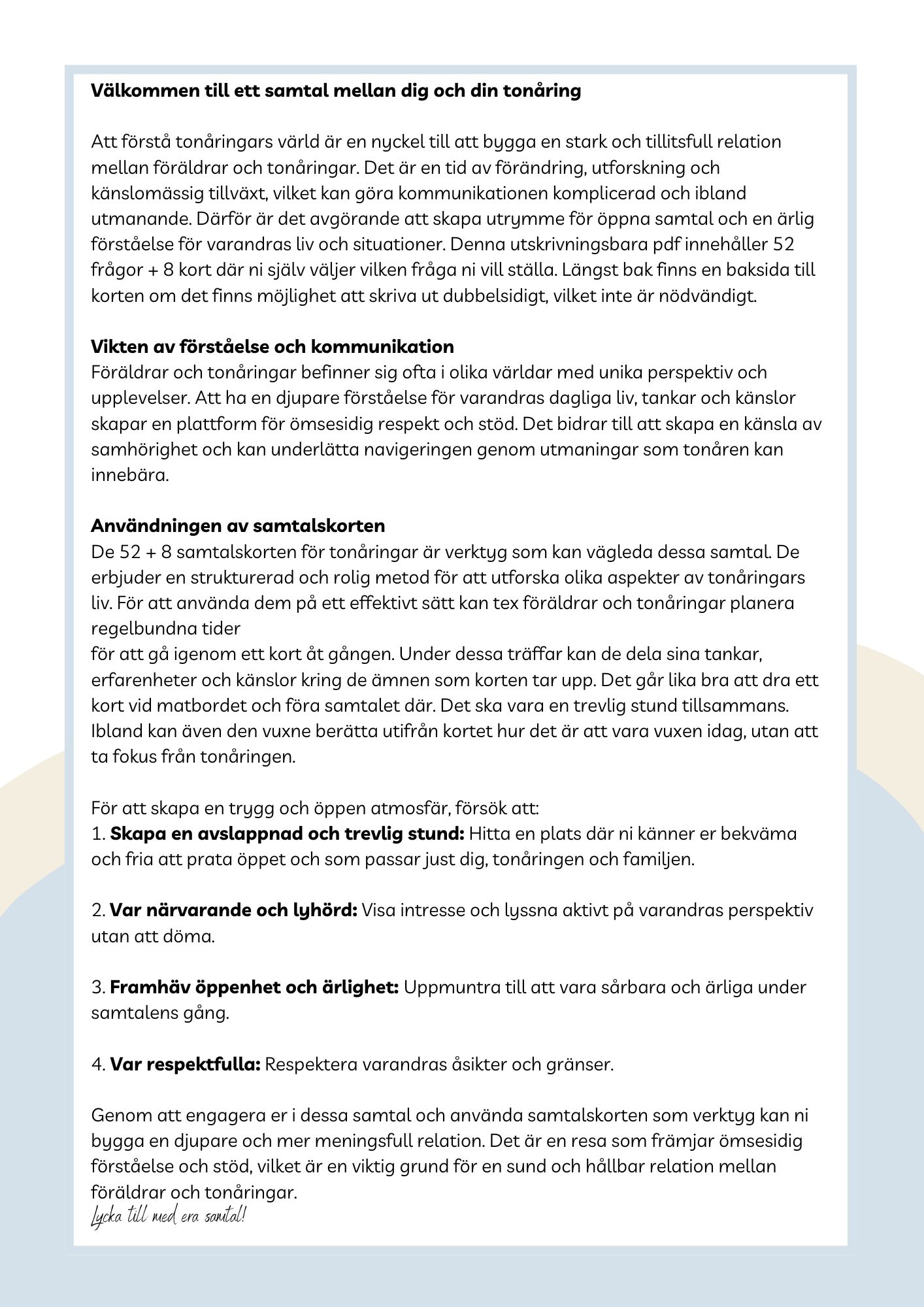 Samtalskort för dig och din tonåring 4 beskrivning